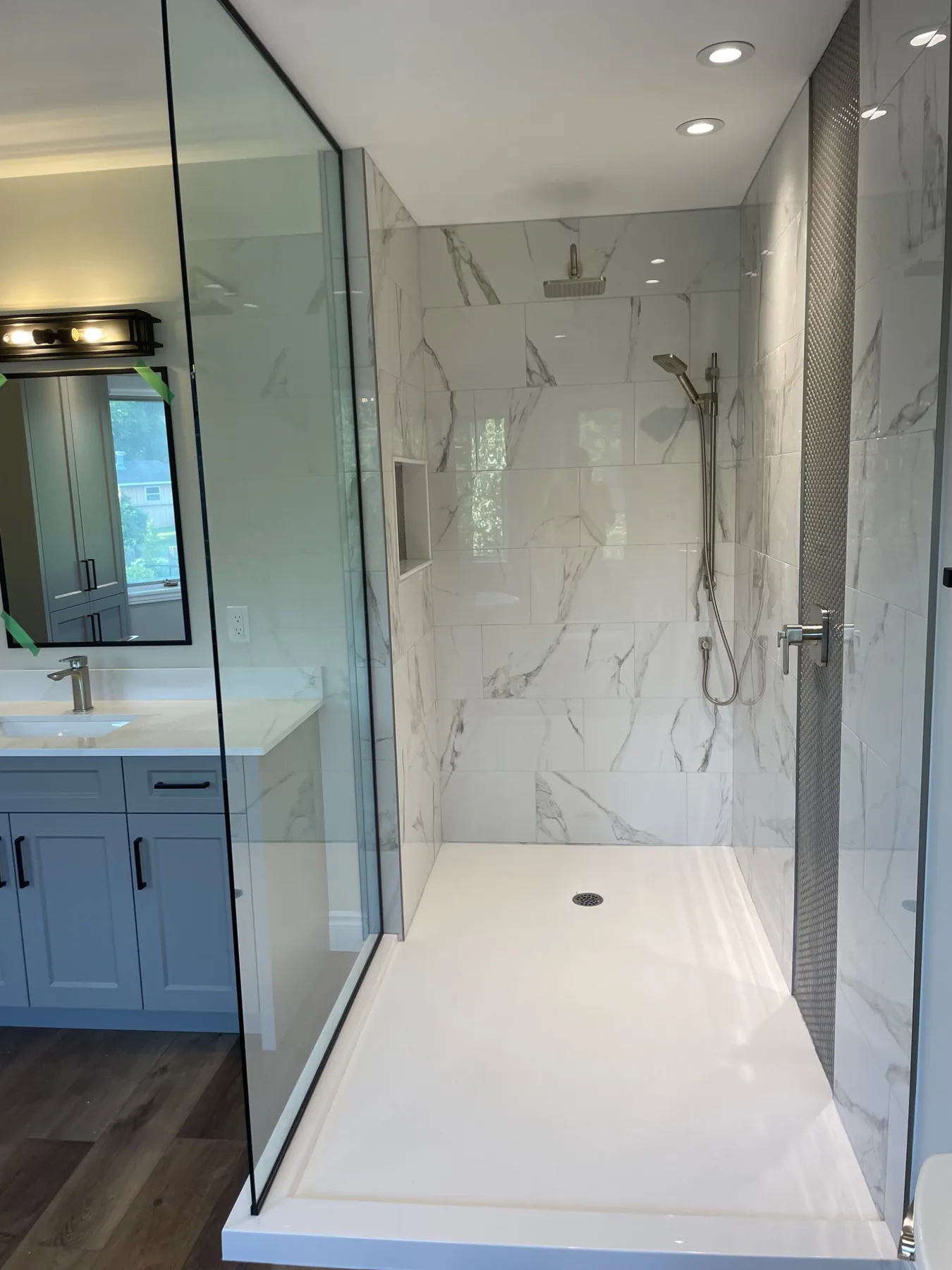 Large frameless glass shower
